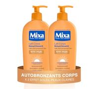 Mixa - Lot de 2 Autobronzant - Lait Corps Effet Soleil 250ml - Hâle Doré Naturel Progressif et Uniforme - Peaux Claires - Hypoallergénique