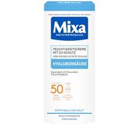Mixa Soin hydratant UV 50 pour peaux sensibles, protection contre les UVB + UVA + Long UVA, SPF 50, avec acide hyaluronique, convient pour le visage et le cou, hypoallergénique, 50 ml