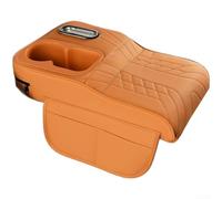 Mixabloem Coussin d'accoudoir de voiture en cuir nappa avec porte-gobelet et boîte de rangement - Coussin ergonomique pour véhicules (orange)