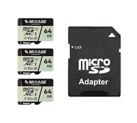 MIXAGE Carte MicroSDXC 64Go Lot de 3 avec Adaptateurs, UHS-I U3/V30/C10/A1-100Mo/s Lecture, 65Mo/s Écriture, 4K UHD - Compatible Smartphones, Consoles Gaming, Caméra Sport & Sécurité