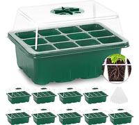 MIXC Mini Serre pour Plantes,Lot de 10 Bac à Semis,120 Cellules Intérieure Plateau Semis Serre avec Couvercle et Ventilation Durables Pépinière Boîte de Culture pour la Germination des Graines,Vert