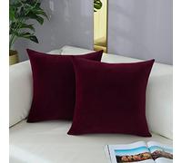 mixeoo Lot de 2, housses de coussin décoratives carrées, confortables en velours épais, super doux, décoration d'intérieur pour canapé, chaise de salon, 40,6 x 40,6 cm, rouge bordeaux
