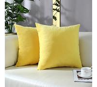 mixeoo Lot de 2 housses de coussin décoratives carrées en velours épais et doux Jaune citron 45,7 x 45,7 cm