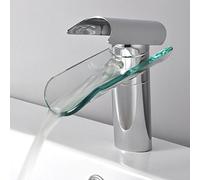 Mixer Tap Chrome Finish Basin Faucet Mixer Tap Glass Shout Waterfall Sink Faucet Hot& L'Eau Froide Tape un Trou, JYLSSKUK