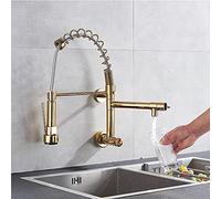 Mixer Wall-Mounted Gold/Brushed/Chrome Spring Swivel Side Sprayer Dual Spout Tap, 360 Rotation Kitchen Sink Cold Water Faucet Wall Mounted