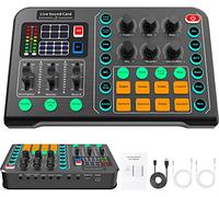 Mixeur audio professionnel, interface audio avec DJ Mixer, carte son Live, effets et changeur de voix, alimentation fantôme 48V, studio DJ stéréo, idéal pour le streaming, le podcasting et les jeux.