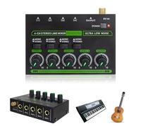 Mixeur Audio Stéréo 4 Canaux, 6,35mm Canaux Audio Mixer avec 4 Entrées et 1 Sortie Chargement Type-C Idéal pour les Concerts Les Performances sur Scène la Pratique Instrumentale