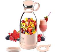 Mixeur Blender, 350ML Blender Smoothie Portable Mini Mixeur, Fresh Juice Bouteille, Multifonctionnel Personal Blender Bottle avec USB Rechargeable(ROSE+COUVERCLE)