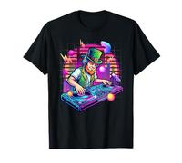 Mixeur de Musique DJ de la Saint-Patrick Leprechaun Synthwave T-Shirt