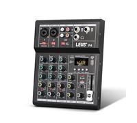 Mixeur DJ, Interface de console de mixage F4 Bluetooth USB Enregistrement PC Alimentation fantôme 48 V Effet de répétition de retard Mixeur de son DJ 4 canaux(Silver)