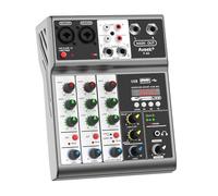 Mixeur DJ, Mixeur professionnel, console de mixage avec 4 canaux numériques USB Bluetooth effet de retard d'écho, entrée stéréo 48 V