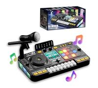 Mixeur DJ, platine DJ multifonction rechargeable avec microphone et lecteur Bluetooth, 12 morceaux MIDI intégrés, apprentissage musical interactif et créativité