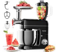 Mixeur Multifonction 7-en-1 Honinst, Batteur sur Socle Inclinable 6,5 QT 8 Vitesses, Mixeur Électrique avec Hachoir à Viande, Blender à Jus, Crochet à Pâte, Batteur, Fouet et Bol pour la Plupart des C