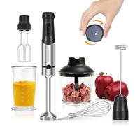 Mixeur plongeant 1200W, Blender plongeant 12 vitesses + Turbo, Mixeur plongeant professionnel avec pied en acier inoxydable, hachoir 600 ml, gobelet 800 ml, fouet et mousseur à lait