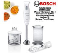 Mixeur plongeant - BOSCH - CleverMixx - 600 W - pied inox - bol mixeur - mini-hachoir - fouet inox - Blanc