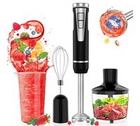 Mixeur plongeant sans fil : mélangeur manuel sans fil 4 en 1 avec hachoir de 500 ml, bécher de 600 ml, fouet à œufs, bâton manuel 8 vitesses avec rechargeable par USB pour smoothies, aliments pour