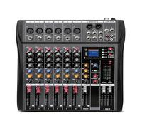 Mixeurs DJ, Mixeur de studio professionnel 6/8/12 canaux Bluetooth USB DJ Console mixage sonore Amplificateur moniteur avec alimentation fantôme 48 V(6 Channels)