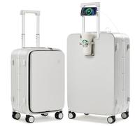mixi Valise rigide à roulettes avec roue tournante et serrure TSA avec porte-gobelet pour téléphone portable, Blanc fumé, 2-Piece Set (20/26), Élégant et durable
