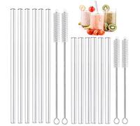 MIXIAO Pailles en verre Paille à boire transparente réutilisable, 6 x 21,5 cm 6 x 15 cm + 4 brosses de nettoyage saines, respectueuses de l'environnement sans BPA pour smoothie cocktail (Transparent)