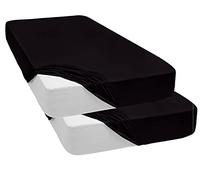 Mixibaby Lot de 2 draps-housses, en jersey, 100 % coton, 28 couleurs, dimensions : 160 x 200 cm, couleur : noir