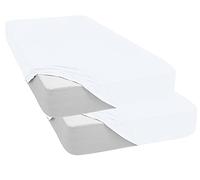 Mixibaby Lot de 2 draps-housses, en jersey, 100 % coton, 28 couleurs, dimensions : 90 x 200 cm, couleur : blanc