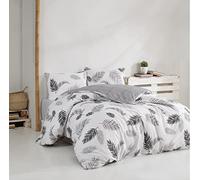 Mixibaby Parure de lit en coton imprimé 135 x 200 cm 155 x 220 cm 200 x 200 cm Dimensions : 155 x 220 cm Motif : Plume Gris