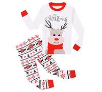 MIXIDON Pyjama de Noël pour Filles et Garçons 100% Coton,Rennes de Noël 3, 10 Ans