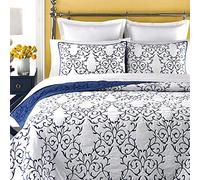 mixinni® Parure de lit brodée 100% Coton de Luxe (taies d'oreiller Non incluses) - Bleu Roi - Lit Double