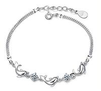 MixiuEuro Femmes Filles Bracelets, Argent Sterling 925, CZ Zircone Améthyste Dauphin Amour, 17 cm, Zircone Cubique