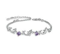 MixiuEuro femmes filles Bracelets, argent Sterling 925 CZ Zircone Améthyste Dauphin Amour Bracelets Bijoux Cadeau Pour Les Filles, 17 cm, Zircone cubique, Zircone cubique