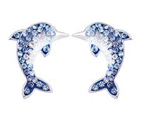 MixiuEuro Femmes Filles Dolphin Stud, Argent Sterling 925 CZ Zircon Bleu Dauphin Clou Boucles Filles Enfant Bijoux
