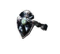 MIXIUJIEN Bague de bouclier réglable en obsidienne naturelle - Bague en cuivre antique en cristal brut pour femme, bijou de protection bohème gothique, One Size, Agate