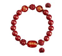 MIXIUJIEN Bracelet Cinabre Rouge Trois Harmonies et Six Combinaisons Grès Doré, Agate Rouge, Dieu Gardien, Charme Zodiaque, Zijinsha Liuhexin 14mmpiece, Agate