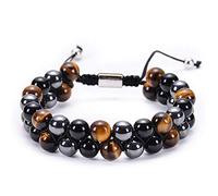 MIXIUJIEN Bracelet double rangée œil de tigre et pierre de lave - Bracelet réglable à 2 couches en macramé - Bracelet d'énergie pour homme et femme, One Size, Pas de gemme