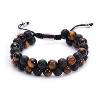 MIXIUJIEN Bracelet double rangée œil de tigre et pierre de lave - Bracelet réglable à 2 couches en macramé - Bracelet d'énergie pour homme et femme, One Size, Pas de gemme