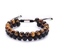 MIXIUJIEN Bracelet double rangée œil de tigre et pierre de lave - Bracelet réglable à 2 couches en macramé - Bracelet d'énergie pour homme et femme, One Size, Pas de gemme