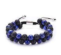 MIXIUJIEN Bracelet double rangée œil de tigre et pierre de lave - Bracelet réglable à 2 couches en macramé - Bracelet d'énergie pour homme et femme, One Size, Pas de gemme