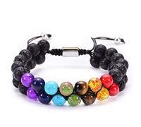 MIXIUJIEN Bracelet double rangée œil de tigre et pierre de lave - Bracelet réglable à 2 couches en macramé - Bracelet d'énergie pour homme et femme, One Size, Pas de gemme