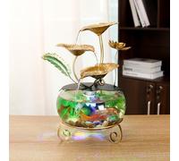 MIXIUJIEN Fontaine à eau en forme de fleur de lotus dorée avec lumières LED et aquarium, décoration de table élégante pour la maison et le bureau, cascade intérieure relaxante pour ambiance de bureau