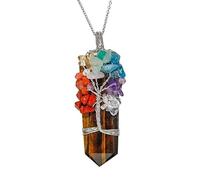 MIXIUJIEN Pendentif arbre de vie en cristal naturel - Collier point d'énergie enveloppé de fil métallique, breloque en pierre précieuse faite à la main, plusieurs variantes, One Size, Pas de gemme
