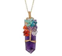 MIXIUJIEN Pendentif arbre de vie en cristal naturel - Collier point d'énergie enveloppé de fil métallique, breloque en pierre précieuse faite à la main, plusieurs variantes, One Size, Pas de gemme