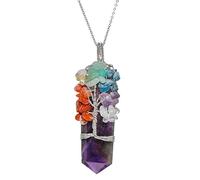 MIXIUJIEN Pendentif arbre de vie en cristal naturel - Collier point d'énergie enveloppé de fil métallique, breloque en pierre précieuse faite à la main, plusieurs variantes, One Size, Pas de gemme