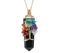 MIXIUJIEN Pendentif arbre de vie en cristal naturel - Collier point d'énergie enveloppé de fil métallique, breloque en pierre précieuse faite à la main, plusieurs variantes, One Size, Pas de gemme