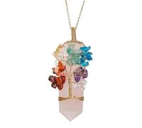 MIXIUJIEN Pendentif arbre de vie en cristal naturel - Collier point d'énergie enveloppé de fil métallique, breloque en pierre précieuse faite à la main, plusieurs variantes, One Size, Pas de gemme