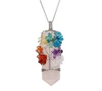 MIXIUJIEN Pendentif arbre de vie en cristal naturel - Collier point d'énergie enveloppé de fil métallique, breloque en pierre précieuse faite à la main, plusieurs variantes, One Size, Pas de gemme