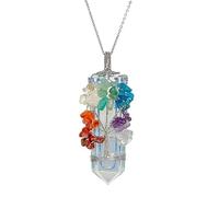 MIXIUJIEN Pendentif arbre de vie en cristal naturel - Collier point d'énergie enveloppé de fil métallique, breloque en pierre précieuse faite à la main, plusieurs variantes, One Size, Pas de gemme