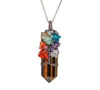 MIXIUJIEN Pendentif arbre de vie en cristal naturel - Collier point d'énergie enveloppé de fil métallique, breloque en pierre précieuse faite à la main, plusieurs variantes, One Size, Pas de gemme