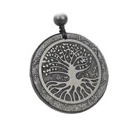 MIXIUJIEN Pendentifs et amulettes d'arbre de sagesse en shungite naturelle - avec cordon réglable - Gravé - 23,9 cm - Rond