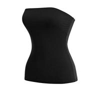 MixMatchy Femmes Basic Solide Extensible Coton Long Bandeau Top Tube Top - Noir - Taille M