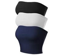 MixMatchy Femmes Sexy Tube Tops Crop Tops Sortir sans Bretelles Basique Dos Nu Soutien-Gorge Bandeau Été Costumes 2024, Lot de 3 - Noir/Blanc/Bleu Marine, XL